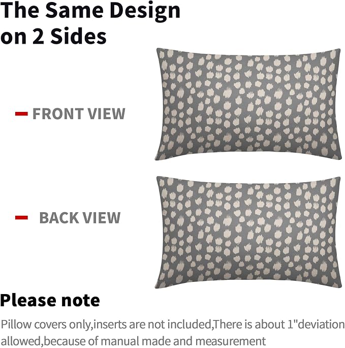 Grey Gray Cream Dots Lumbar Pillow Covers 12x20 Set of 2 Boho Design Polka Dot Print Throw Pillows Modern Outdoor Decorative Pillowcase Rectangle Linen Cushion Cases Decor for Sofa Couch Bed