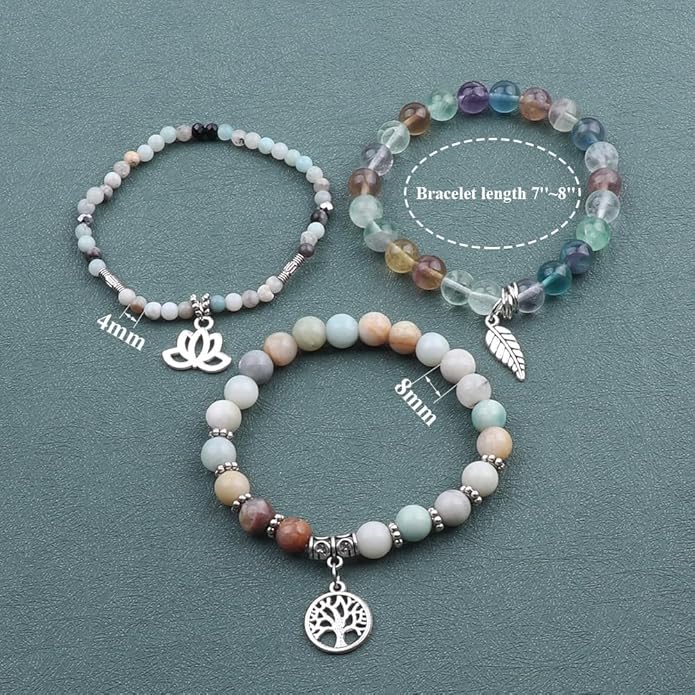 UEUC Tree of Life Yoga Healing Stone Bracelets,Multilayer Lotus Chakra Stone Reiki Bracelet Sets,Anxiety Crystal Natural Stone,for Women Stress Relief