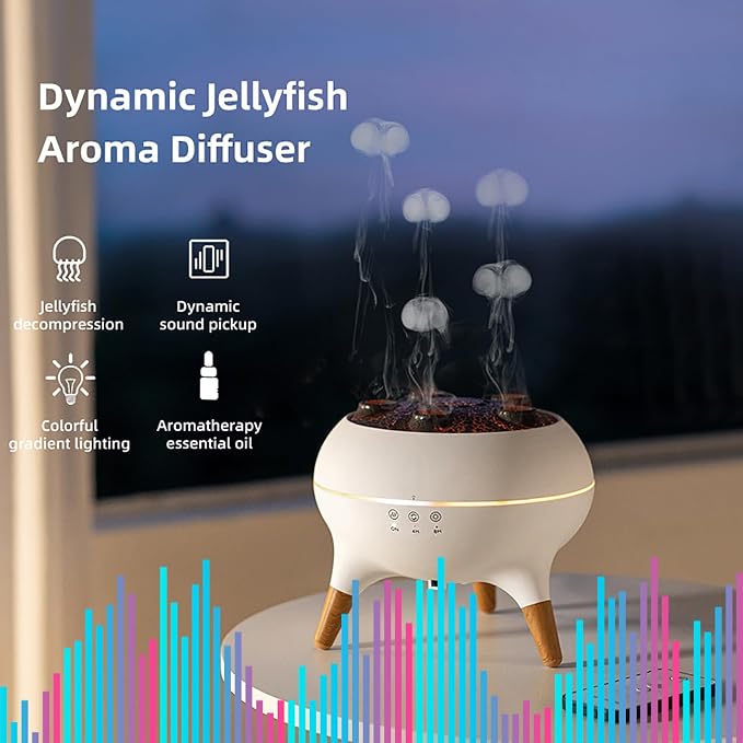 Jellyfish Diffuser, 250ML Essential Oil Diffuser Air Humidifiers Dynamic Sound Pickup Ultrasonic Aromatherapy Remote Control for Home Bedroom Office(with Remote, ETL Listed Power Adapter)