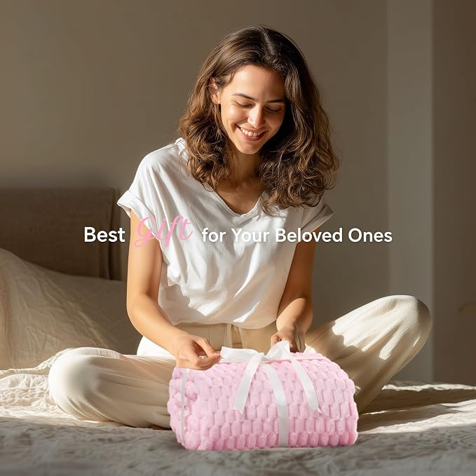 BEDELITE Twin Blanket for Couch, Soft Cozy Gifts for Women, Cherry Blossom | 3D Jacquard Decorative Fleece Blanket, Super Soft Plush Throw, Cute Birthday Gift for Women, Suitable for All Seasons, 60*80
