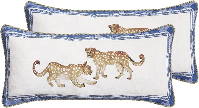 patdrea Designer Vintage Linen Throw Pillow Cover,12"x28",Set of 2-Fromm E | Elegant Decorative Pillow Case with Zipper,Leopard Pattern,Pillow Cover for Couch Living Room Bedroom Sofa