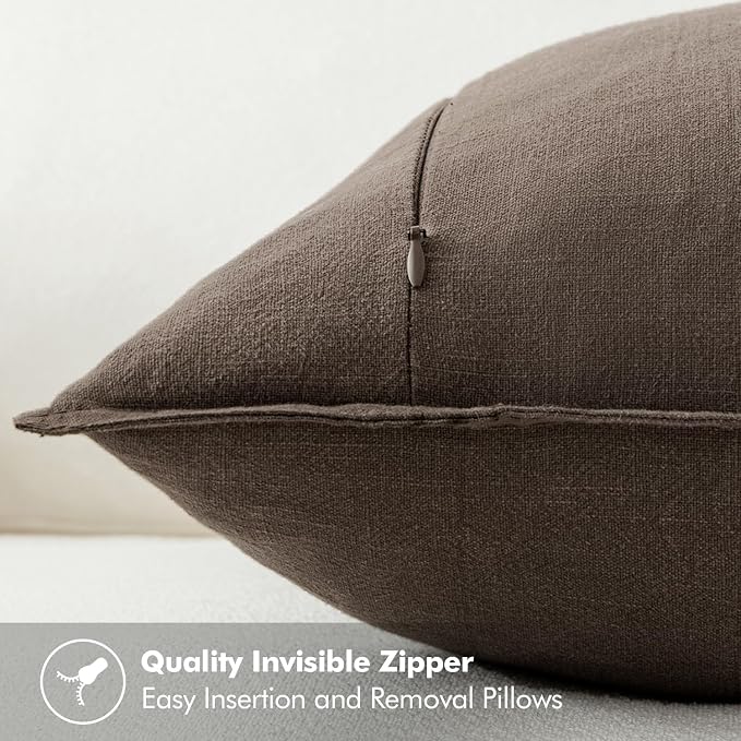MIULEE Decorative Linen Pillow Covers 18x18 Inch Coffee | Boho Farmhouse Fall Autumn Couch Throw Pillows for Bed, Pack of 2 Accent Modern Pillowcases, Sofa Livingroom Home Decor