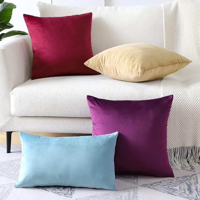 Artscope Luxury Velvet Pillow Covers Super Soft Decorative Square Throw Pillow Covers Case Cushion Covers for Sofa Couch Bedroom Car Decor 12x20 Inch Light Blue