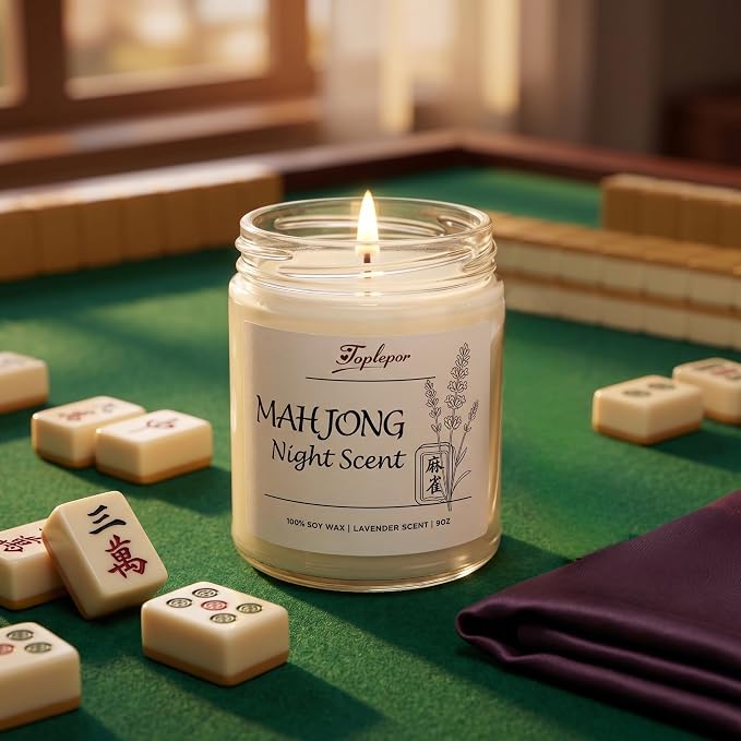 Lavender Candle - Soy Wax Stress Relief & Meditation, 45hr Soot-Free Burn Mahjong Night Scent Candle, 9oz
