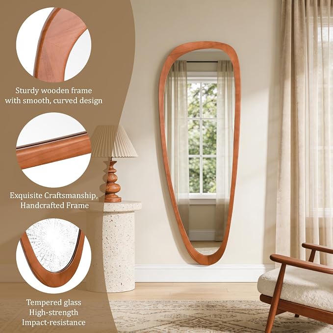 Asymmetrical Mirror, Irregular Mirror Full Length, Boho Wall Mirrors Decorative for Bedroom Living Room Entryway Hall, Mid Century Modern Decor 60" H x 22" W