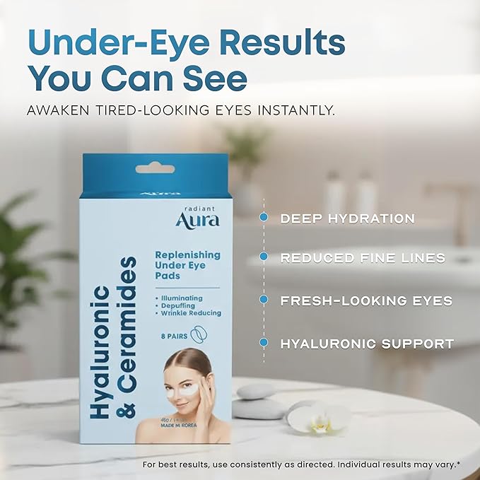 Hyaluronic Acid & Ceramides Under Eye Patches – Hydrating, Firming & Puffiness Reducer For Dark Circles & Fine Lines – Dermatologist Tested, Anti-Aging, Korean Skin Care – Vegan – 8 Pairs