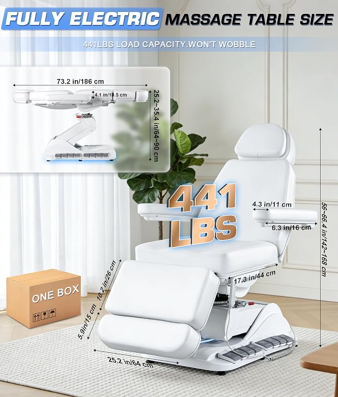 Fully Electric Massage Table with Heated Seat, 4 x 200W Motors Professional Lift Chair for Estheticians, Multi-Layer Premium Materials for Spa, Wellness Center, Home Use