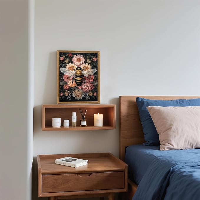 ICHZUMW Framed William Morris Bee Floral Vintage Canvas Wall Art 8x10 In | Dark Cottagecore Prints, Antique Aesthetic Bumblebee Wall Decor for Bedroom Living Room Bathroom Office, Ready to Hang
