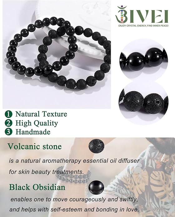 Bivei Natural Gemstone Semi Precious Healing Crystals Handmade Stretchy Round Beads Bracelet,Stocking Stuffers for Women Enhance Positive Energy