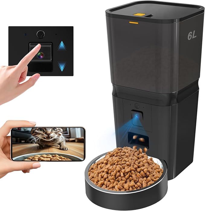 6L Smart WiFi Automatic Cat & Dog Feeder with Camera | Pet Food Dispenser for Multi-Pet Homes, Timed Feeding App, Battery Backup, Voice Recorder, Night Vision, Portion Control