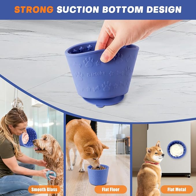Dog Slow Feeder Lick Bowl, Silicone Dog Bowl with Strong Suction, Blue