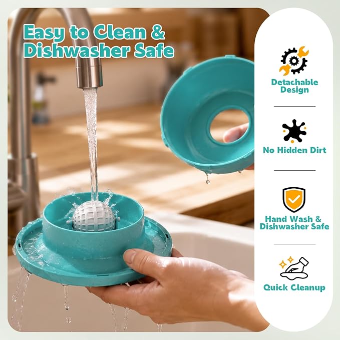 Slow Feeder Dog Licking Bowl, Anti-Removal Ball Liquid Feeding Bowl, No-Spill Leak-Proof & Jam-Free Rolling, Food-Grade Detachable Design, 10oz Capacity for Large Medium Small Dogs and Cats