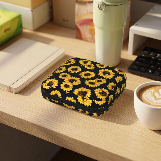 Beautiful Sunflower Fall Flower Period Bag For Women,Portable Sanitary Napkin Period Pad Pouch For Purse, Small Make Up Bags