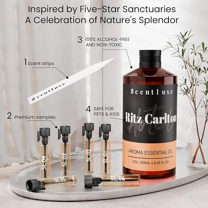 Oil Diffuser Essential Oils Inspired by The Ritz Carlton Scent - Orange, Musk for Aromatherapy Waterless Diffusers 250mL 8.45 Fl Oz Glass Dropper Bottle Fragrance Oil