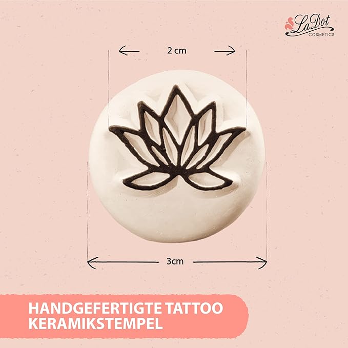 LaDot Temporary Tattoo Stamp– Easy-to-Use Reusable Ceramic Skin Stamp for Creating Custom Temporary Tattoos – Fun Body Art Tool for Parties, Events, and Festivals (Lotus Flower, Small)