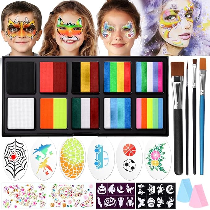Janolia Rainbow Face Paint Kit - Water Activated, Split Cake Face Paint, Ideal for Kids Party, Halloween, Carnival, Easter
