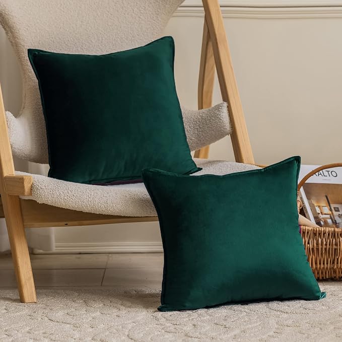 JIAHANNHA Velvet Green Throw Pillow Covers 24”x24”Pack of 2 Soft Decorative | Square Cushion Covers for Couch Sofa Bed Livingroom Car Home Decor,60x60Cm