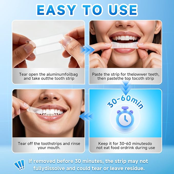 Milumber Teeth Whitening Strips for Sensitive, 28 Strips Whitener Safe Whitestrip, Deep Stains Removal Tooth Whitening, Enamel Safe Non-Slip Dry Strip Technology for Whiter Teeth, Mint