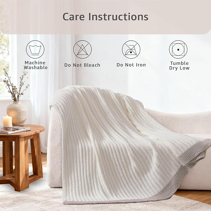 Soft Throw Blanket for Couch-Cozy Reversible Knitted Blankets | Lightweight Warm Fluffy Decor for Women, Mom, Her & Girls, Sofa, Chair, Bed, 50x60in, White