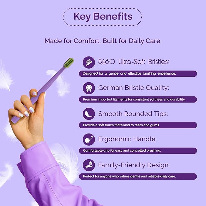 Ved ProCura Ultra Soft Toothbrush – Gentle Manual Toothbrush for Adults with 5,460 Super Soft Bristles for Sensitive Teeth and Gums (Purple)