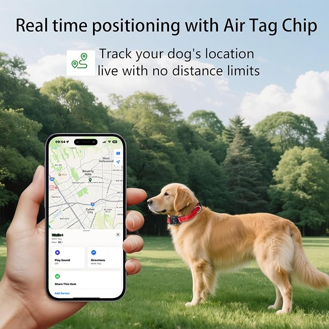 Air Tags Dog Collar, Waterproof Pet Collar with Air-Tag Chip for Apple Find My (iOS only) (Red, L)