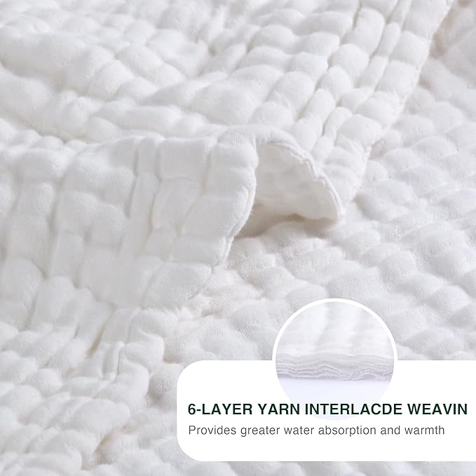 Love's cabin 100% Cotton Muslin Blanket, 6 Layer Lightweight Breathable Gauze Throw Blanket 50 x 60 Inches, Soft All Season Blanket for Couch, Bed, Sofa, White