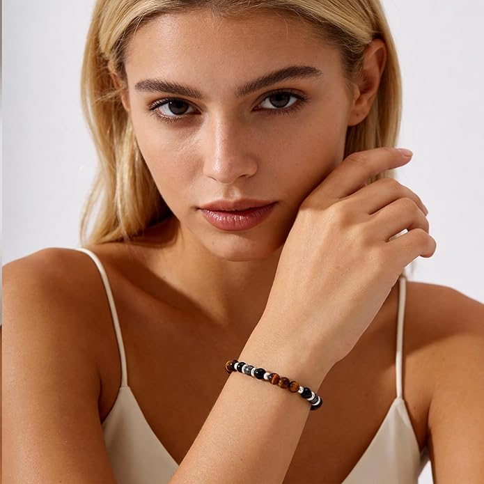 Natural Healing Crystal Bracelet for Women, Anxiety Relief Healthy Pregnancy Triple Protection Citrine Jewelry Gift for Friends Daughter Sister Mom Colleague