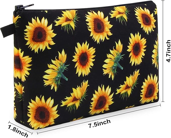 MAGEFY Sunflower Makeup Bag for Women, Portable Travel Cosmetic Bag with Black Zipper Pouch Waterproof Makeup Pouch Multifunctional Small Bag for Women (1 pack, sunflower 0173)