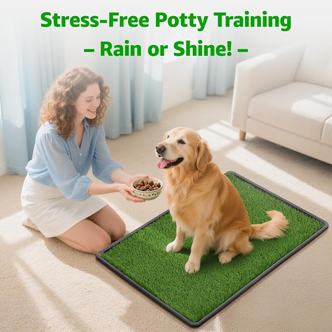 Portable Dog Grass Pad with Tray 41"x26", for Indoor Outdoor Potty Training | Dog Litter Box, Easy to Clean, Pet Loo, Artificial Grass Patch, Washable Pee Pad, Ideal for Patio Balcony Apartment