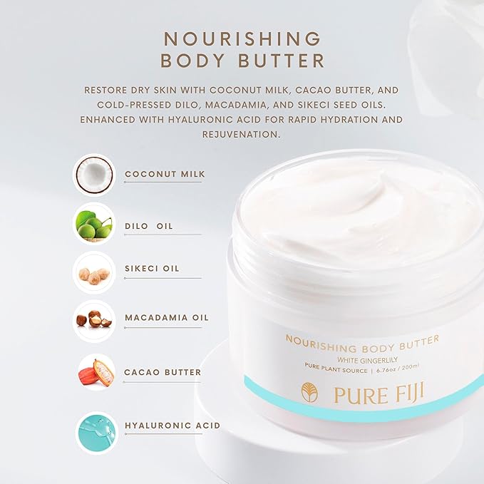 PURE FIJI Nourishing Body Butter, White Gingerlily (6.7oz/200ml)
