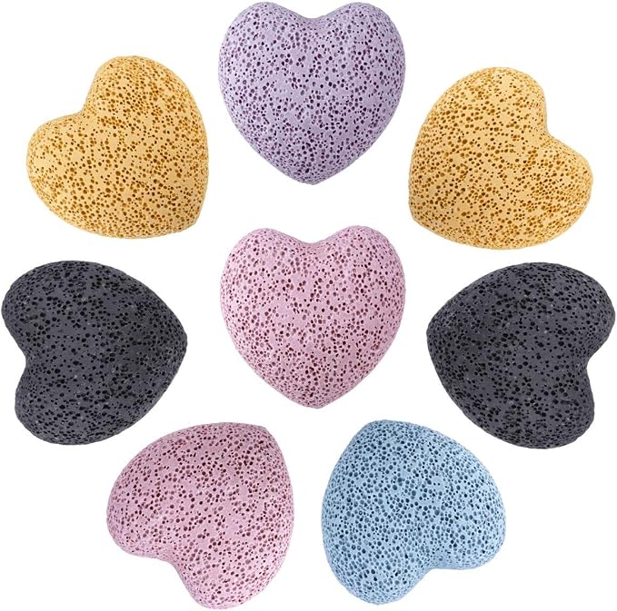 SUNYIK Assorted Natural Lava Rock Puff Heart Pocket Stone Aromatherapy Essential Oil Diffuser Set for Christmas, Pack of 8(1'')