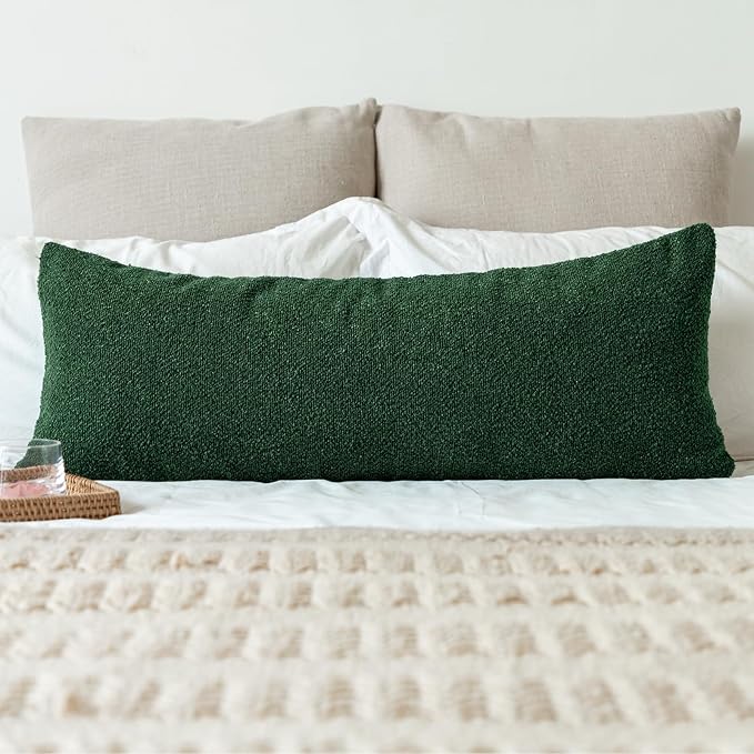 JoraLion 14x36 inch Boucle Lumbar Pillow Cover, Forest Elf Green Woven Texture Neutral Long Pillow Cover Breathable Cushion Case for Couch Sofa Bed Living Room Home Decor (Cover Only)