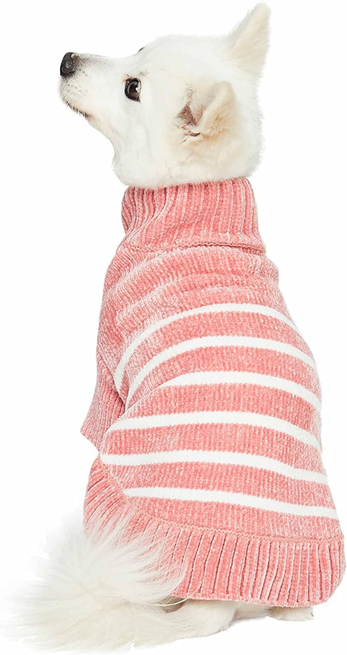 Blueberry Pet Cozy Soft Chenille Classy Striped Dog Sweater in Dusty Rose, Back Length 14", Pink Clothes for Dogs
