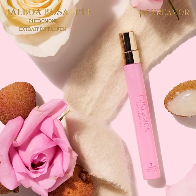 PUREAMOR Pheromone Perfume for Women, Balboa Rosa Extrait de Parfum – Romantic Floral Scent with Rose, Lychee & Cashmere, Long Lasting Fragrance, 0.4 oz / 12 ml Travel Size