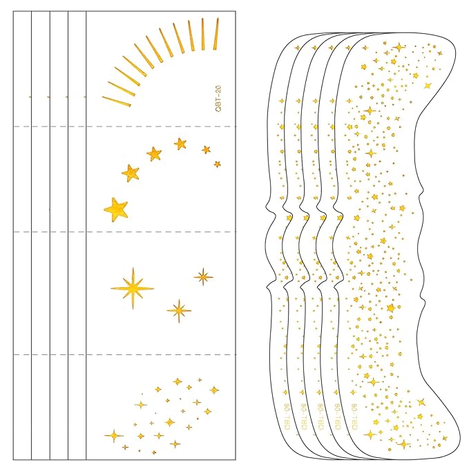 Glitter Freckles Face Tattoo, 10PCS Gold Glitter Freckles, 2 Styles Body Face Glitter for Women Girls, Cute Star Waterproof Glitter Makeup Patches, Country Concerts Singer Festival Rave Accessories