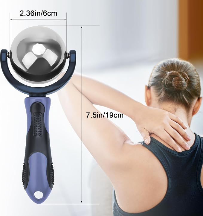 Catcan Cold Massage Roller Ball, Cold Therapy Relief, Portable Fitness Ice Roller Ball with Handle, Great Tool for Back/Neck Pain (Blue)