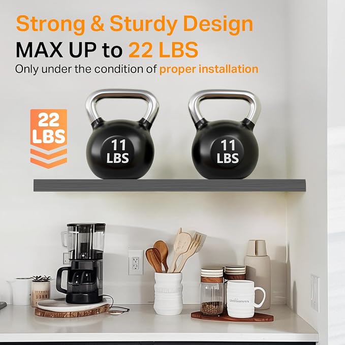 BAYKA Grey Floating Shelves 22.5in, Set of 3, Wall Mount Rustic Wood Shelf | Easy Install, 22lbs Max Load, Hidden Bracket, for Bathroom Bedroom Kitchen Display Storage Decor, Multi-Wall Compatible
