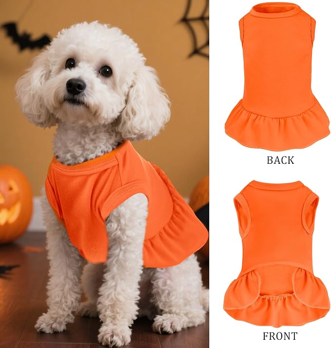 2 Pcs Dog Dresses Cat Skirt Solid Color Dog Clothes Summer Sleeveless Puppy Girl Clothes for Small Pet Dogs Cats (Purple,Orange, Small)