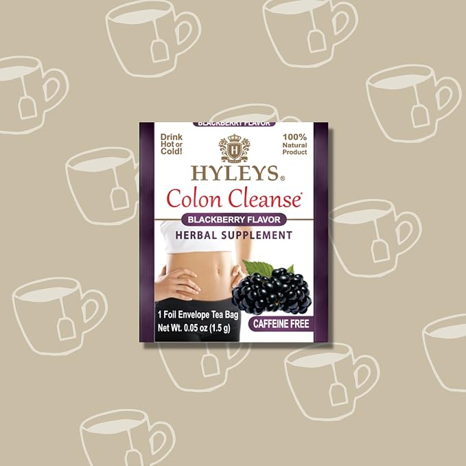 HYLEYS Colon Cleanse Tea, Blackberry Flavor - 150 Individually Wrapped Herbal Tea Bags (6 Pack of 25) - Caffeine Free, Vegan
