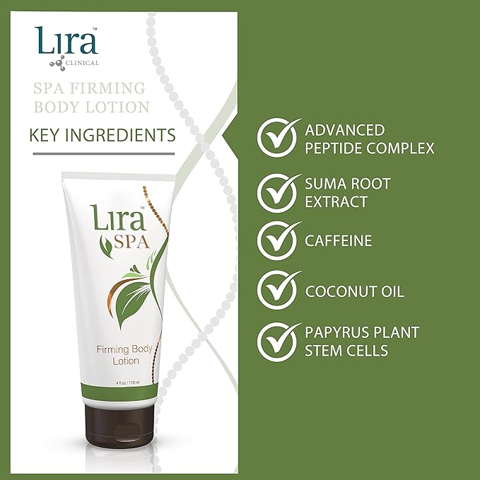 Lira Clinical SPA Skin Firming Lotion - Anti Cellulite & Skin Tightening Cream for Body with Caffeine & Peptides - Suitable for Crepey Skin - 4 fl oz