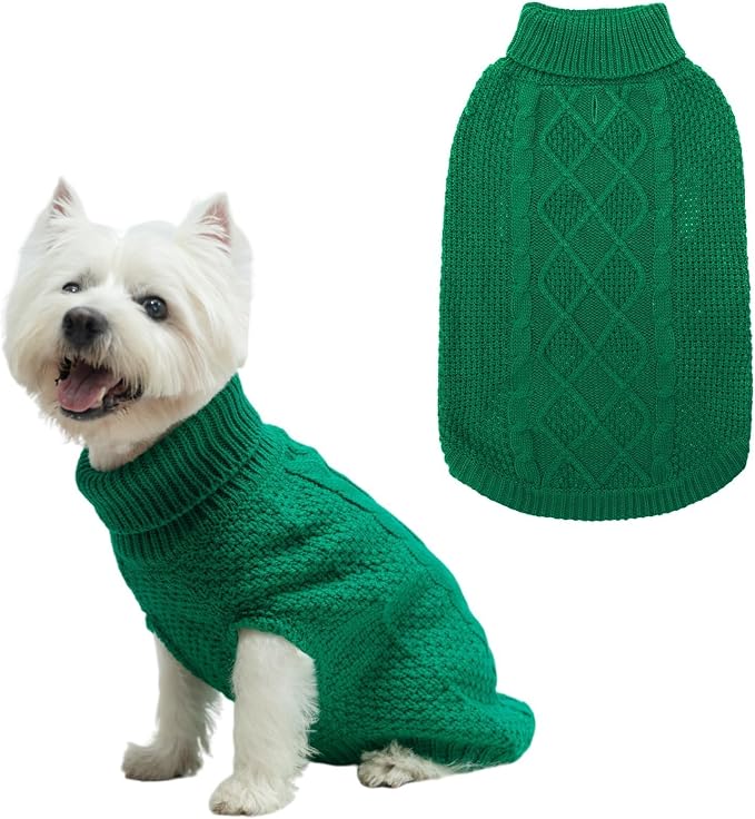Mihachi Turtleneck Dog Sweater - Winter Coat Apparel Classic Cable Knit Clothes with Leash Hole for Cold Weather, Ideal Gift for Pet in New Year