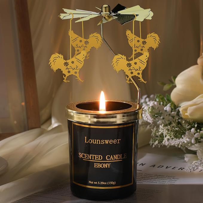 Lounsweer Chicken Gifts for Women Rotating Scented Candle with Rotatable Candle Holder Rooster Gifts for Chicken Lovers Funny Presents for Women Mom Birthday Anniversary Chrismas Festival