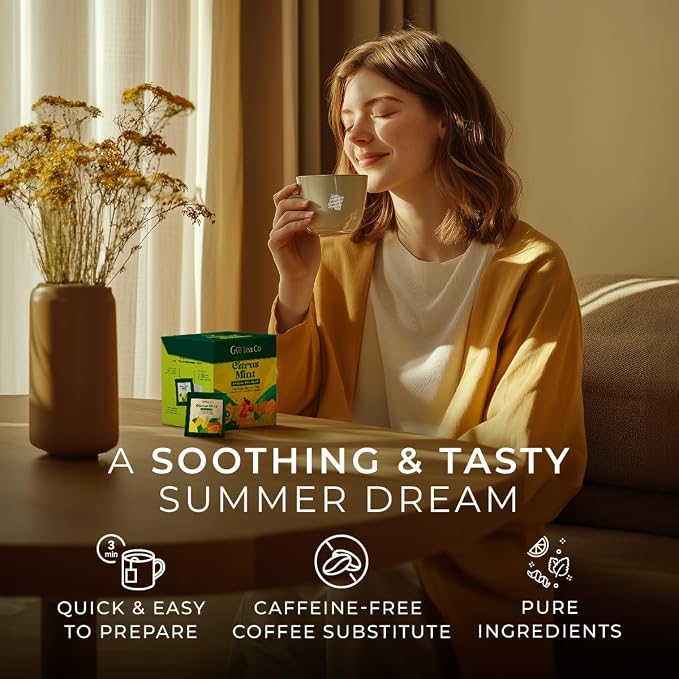 Gya Tea Co Citrus Mint Herbal Tea Bags (20 Bags) - Caffeine Free with a Tangy Flavor for All Day Comfort, Calming, Relaxing & Nourishing - Fruit & Herbal Blends