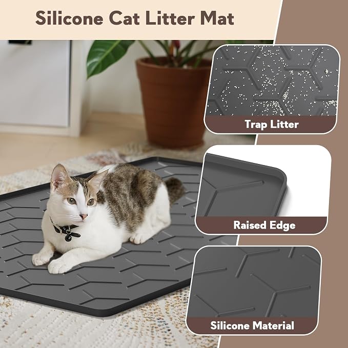 Garoopion Silicone Cat Litter Mat Large 40" X 28", Easy to Clean, Black | Large Size Waterproof Silicone Mat with Raised Edges, Catch Litter, Protect Floor from Urine, Multi-Use for Dog/Sink/Kitchen