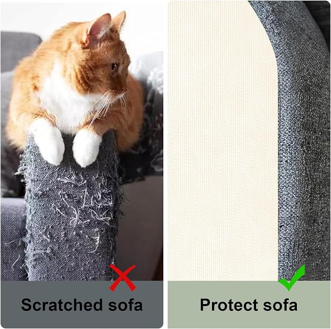 SREBAY Cat Scratch Couch Furniture Protector, Self-Adhesive Scratch Pad | 78.7x15.8In Thickened, DIY Climbing Cat Carpet Mat for Door Window Protector, Couch Guard from Claw with Pins&Tape, OffWhite