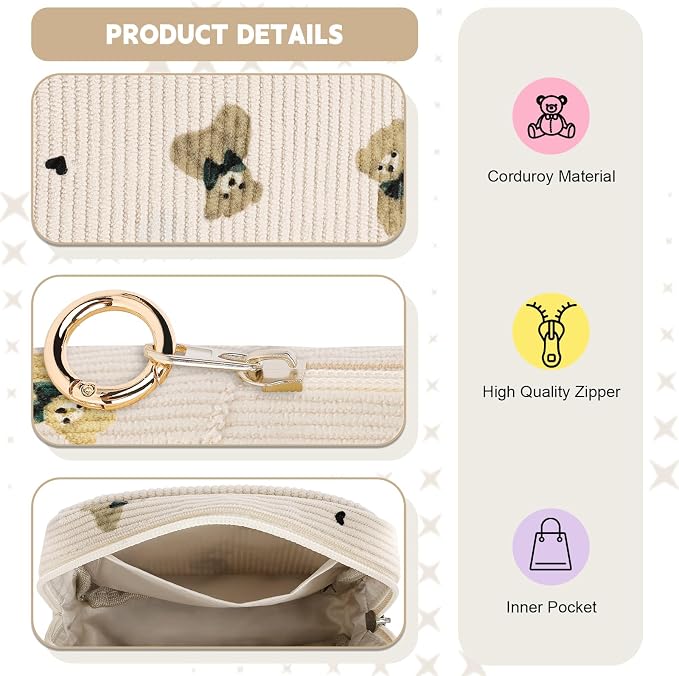 Cute Period Bag for Teen Girls, Bears Corduroy Sanitary Napkin Storage Bag, Menstrual Pad Pouch Tampon Holder for Purse (Blue)