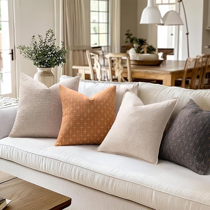MIULEE Pack of 2 Decorative Burlap Linen Throw Pillow Covers Farmhouse Pillowcases Modern Rustic Woven Textured Cushion Cover for Sofa Couch Bed 18x18 Inch Brick