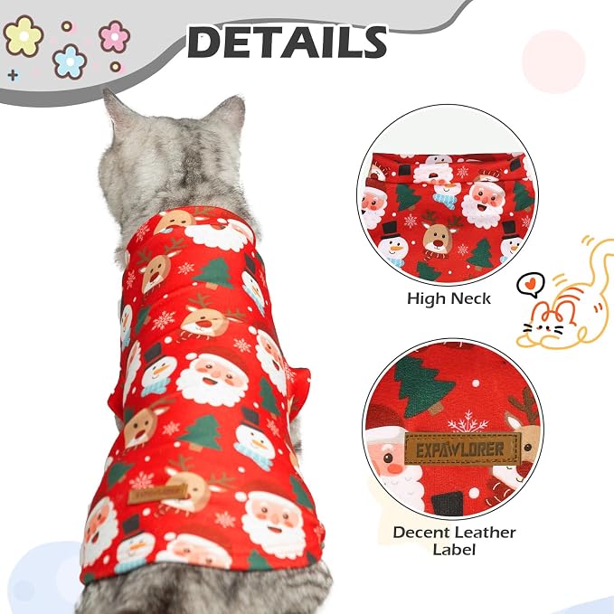 Christmas Cat Sweater Warm Fleece Pet Clothes for Cats Only | Soft Cat Vest Puppy Hoodie Coat, Fall Cold Winter Sweatshirt Pullover Clothing also for Small Dogs, Xmas S