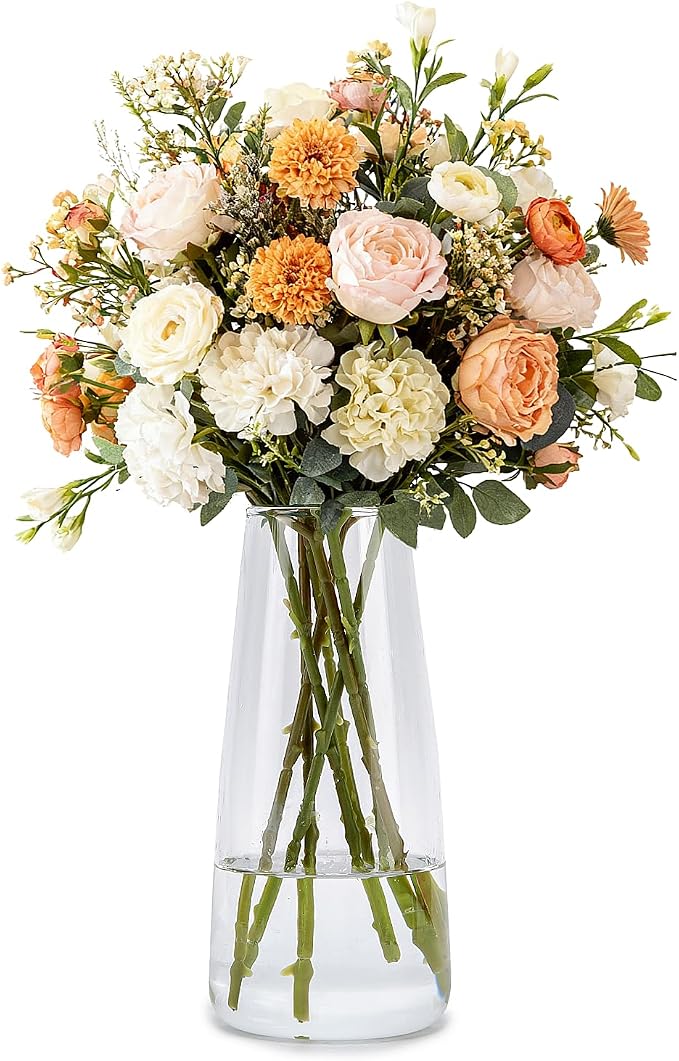 Crystal Clear Glass Flower Vase for Table Centerpiece Home Decor, 8.3inch H | Glass Vases for a Dozen of Flowers, Living Room, Bathroom, Office, Coffee Table, Wedding Decor, Housewarming Valentine Gifts