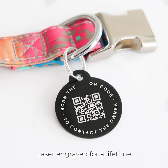 Custom QR Code Smart Pet Tag ID, Round Aluminum Lightweight Engraved and Scannable Lost and Found ID Tag for Collars and Harnesses for Puppies and Cats
